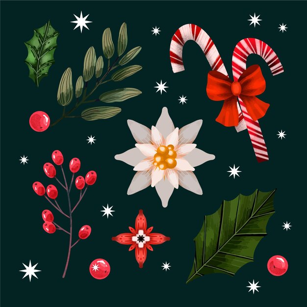 Colección de elementos navideños de acuarela