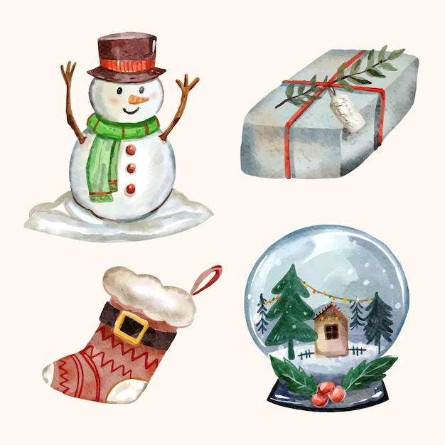 Vector gratuito colección de elementos navideños en acuarela