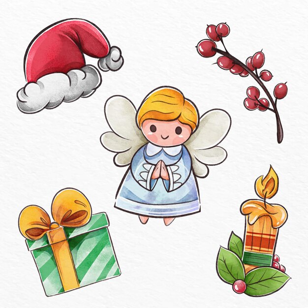 Colección de elementos navideños en acuarela