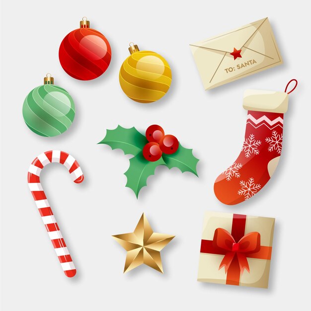Colección de elementos navideños degradados