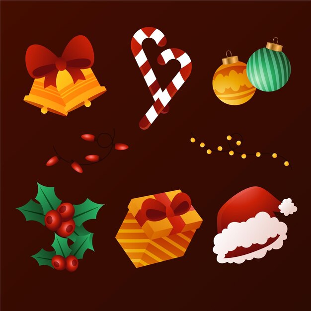 Colección de elementos navideños degradados