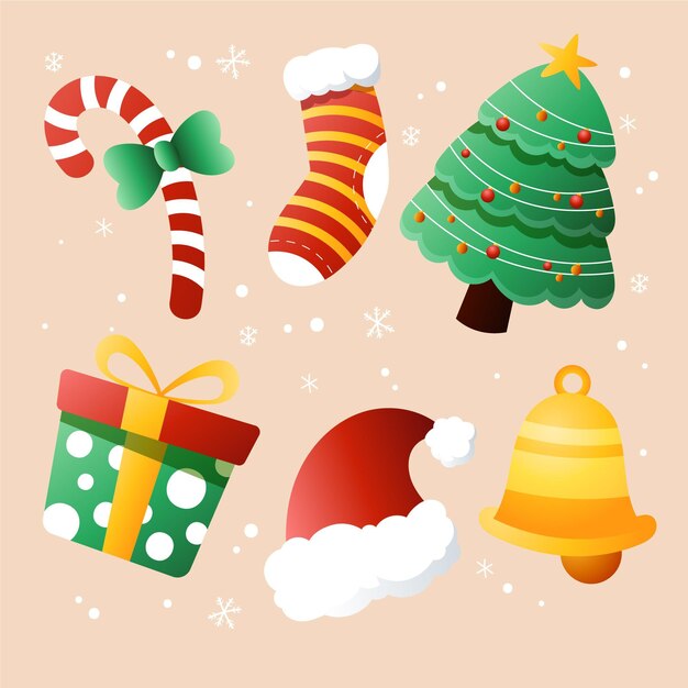 Colección de elementos navideños degradados
