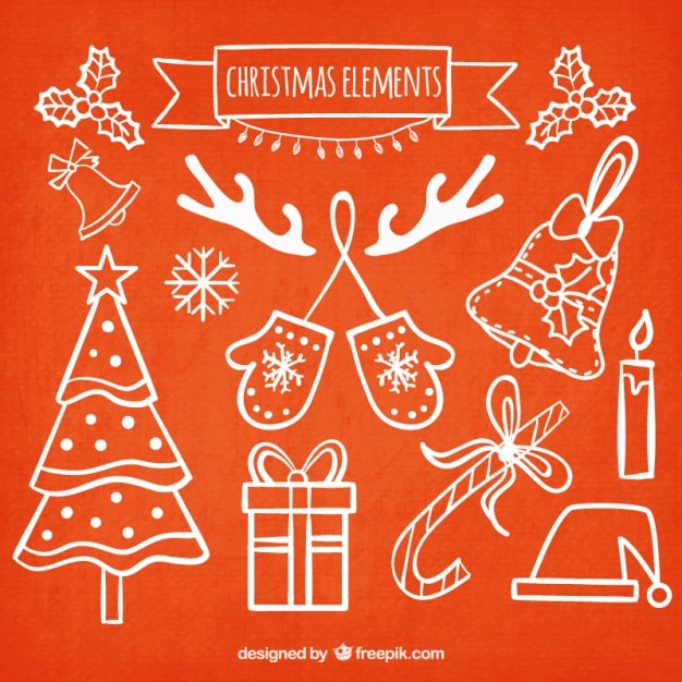Colección de elementos navideños dibujados a mano