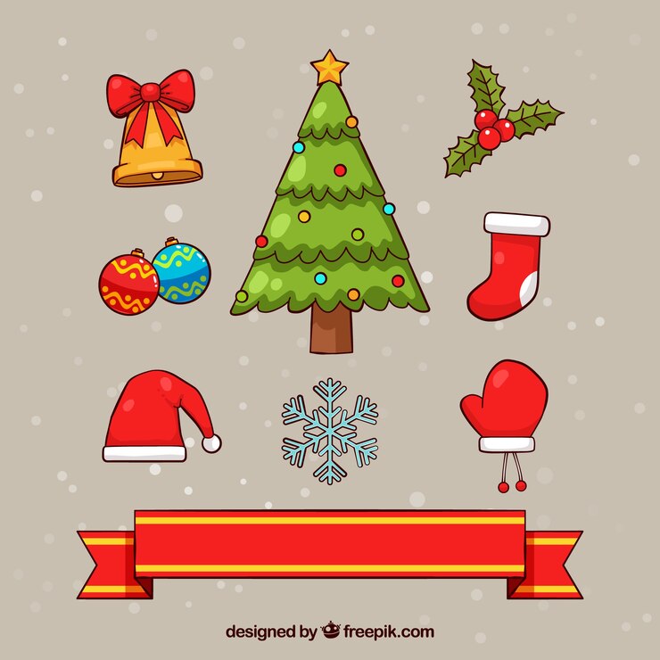 Vector gratuito colección de elementos navideños dibujados a mano 