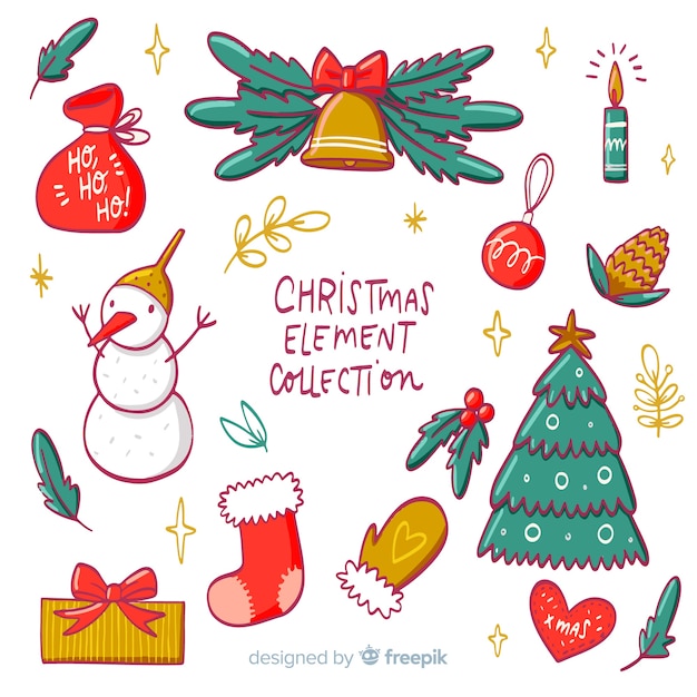 Colección de elementos navideños dibujados a mano