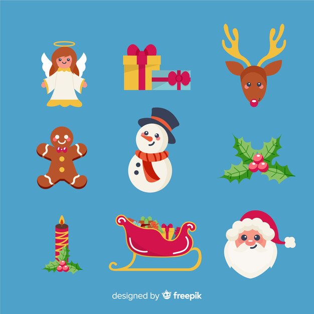 Colección de elementos navideños dibujados a mano