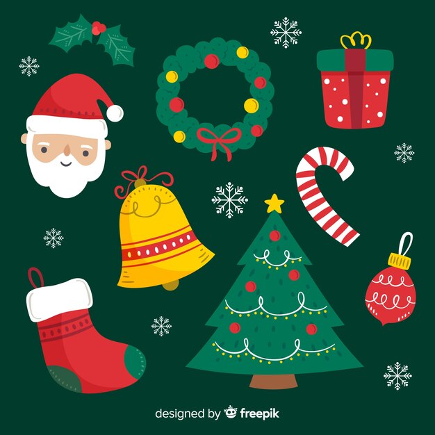 Colección de elementos navideños dibujados a mano