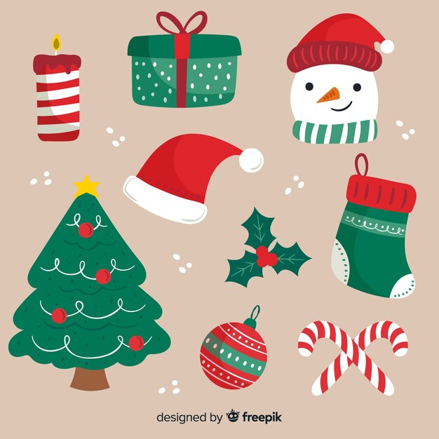 Colección de elementos navideños dibujados a mano
