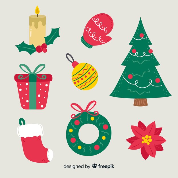 Colección de elementos navideños dibujados a mano
