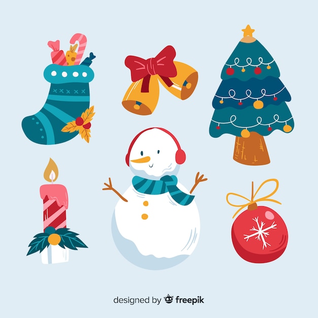Colección de elementos navideños dibujados a mano