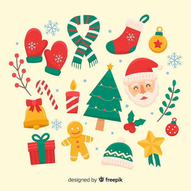 Colección de elementos navideños dibujados a mano
