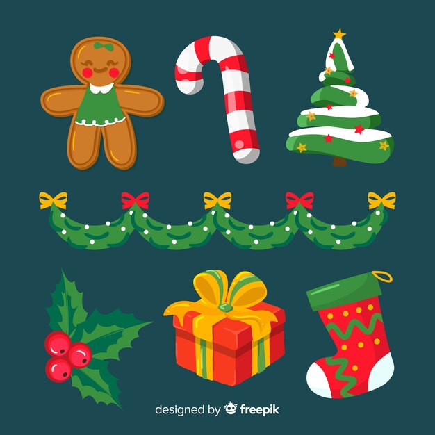 Colección de elementos navideños dibujados a mano