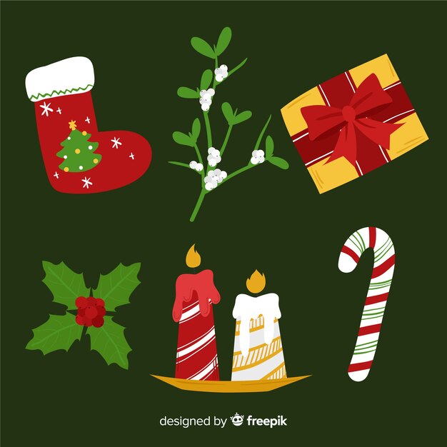Colección de elementos navideños dibujados a mano