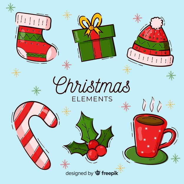 Colección de elementos navideños dibujados a mano