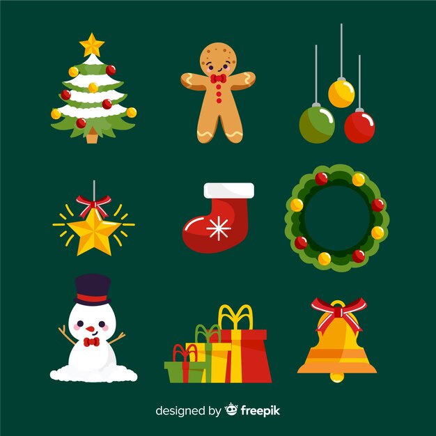 Colección de elementos navideños dibujados a mano