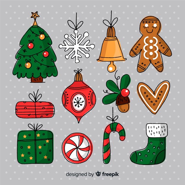 Colección de elementos navideños dibujados a mano