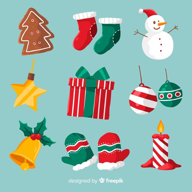 Colección de elementos navideños dibujados a mano