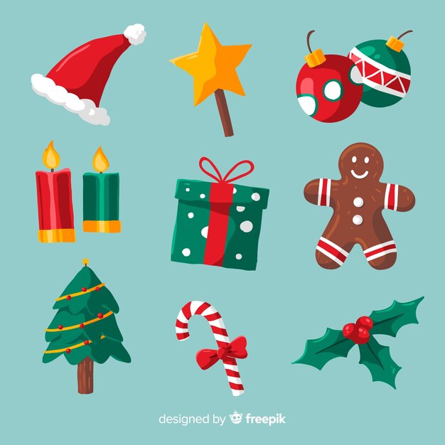 Colección de elementos navideños dibujados a mano
