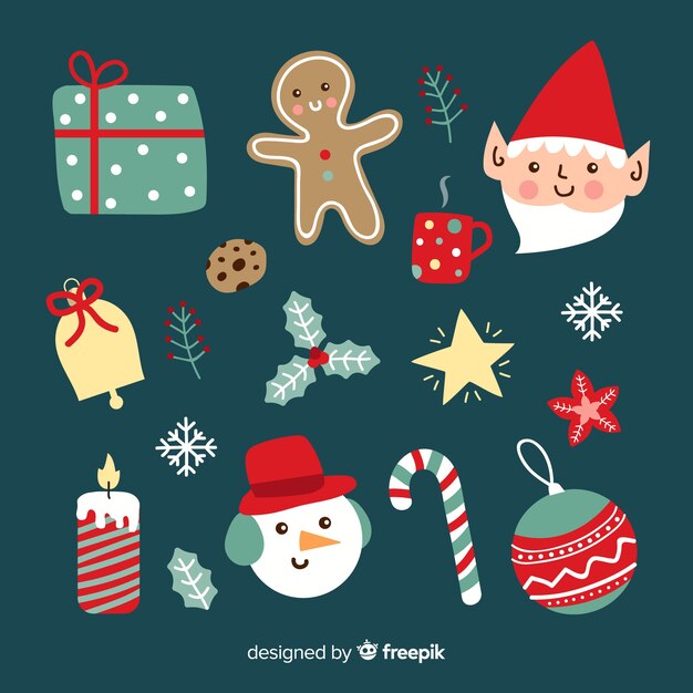 Colección de elementos navideños dibujados a mano