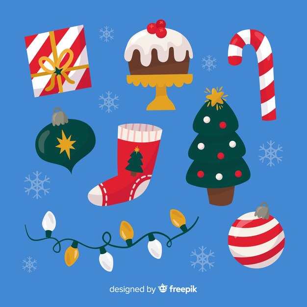 Colección de elementos navideños dibujados a mano