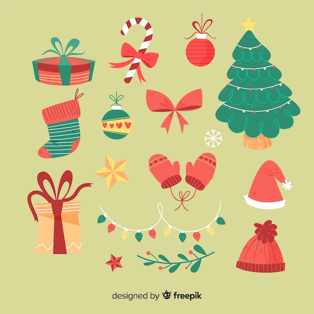 Colección de elementos navideños dibujados a mano