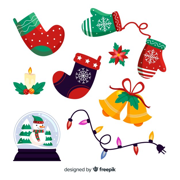 Colección de elementos navideños dibujados a mano