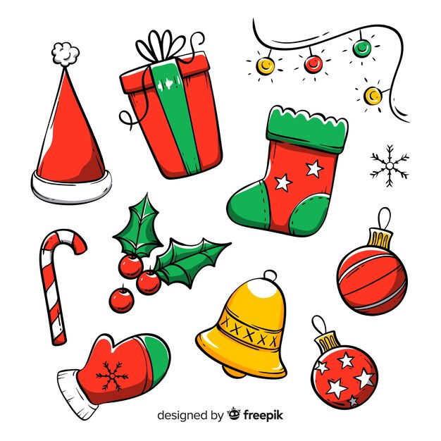 Colección de elementos navideños dibujados a mano