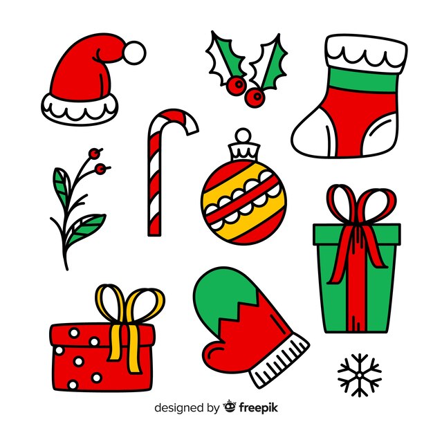 Colección de elementos navideños dibujados a mano