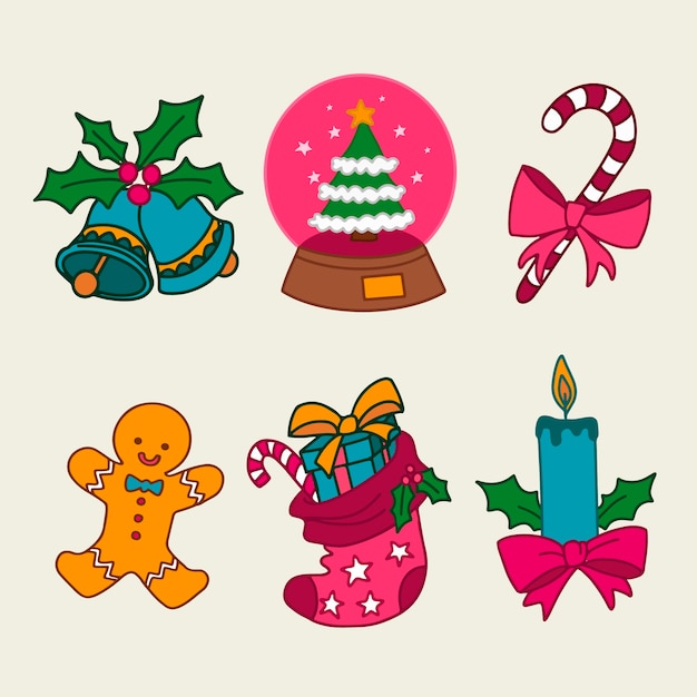 Colección de elementos navideños dibujados a mano