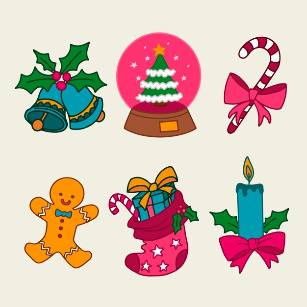 Colección de elementos navideños dibujados a mano