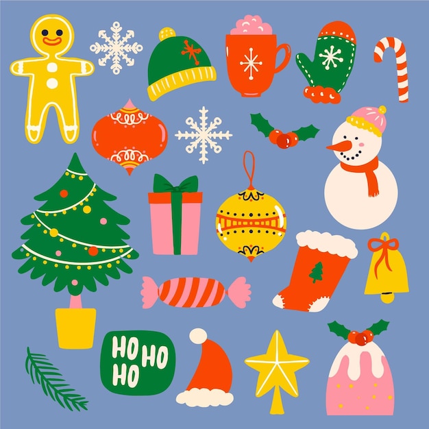 Colección de elementos navideños dibujados a mano