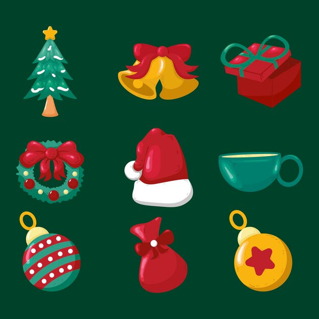 Colección de elementos navideños dibujados a mano