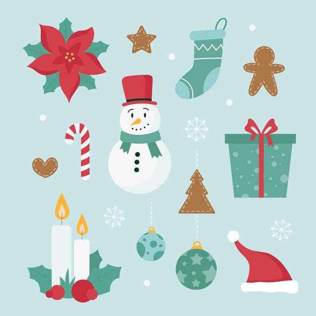 Colección de elementos navideños dibujados a mano