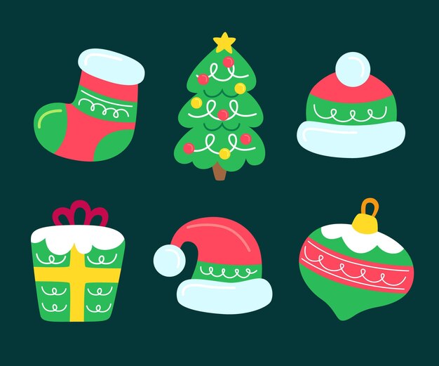 Colección de elementos navideños dibujados a mano