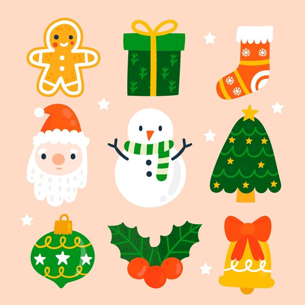 Colección de elementos navideños dibujados a mano