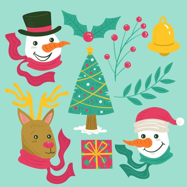 Colección de elementos navideños dibujados a mano