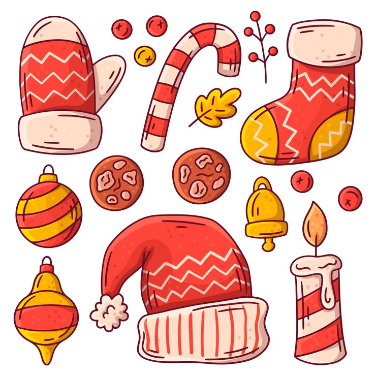 Vector gratuito colección elementos navideños dibujados a mano