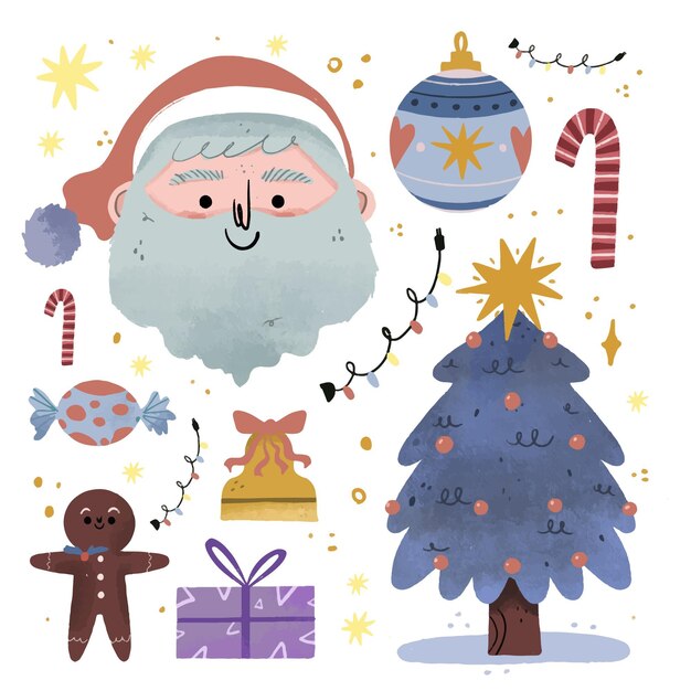 Colección elementos navideños dibujados a mano