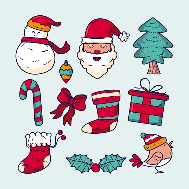Colección elementos navideños dibujados a mano