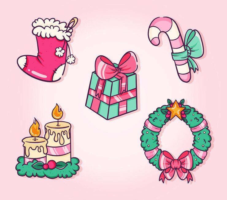 Vector gratuito colección elementos navideños dibujados a mano