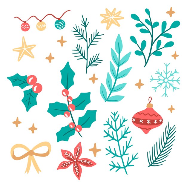 Colección de elementos navideños dibujados