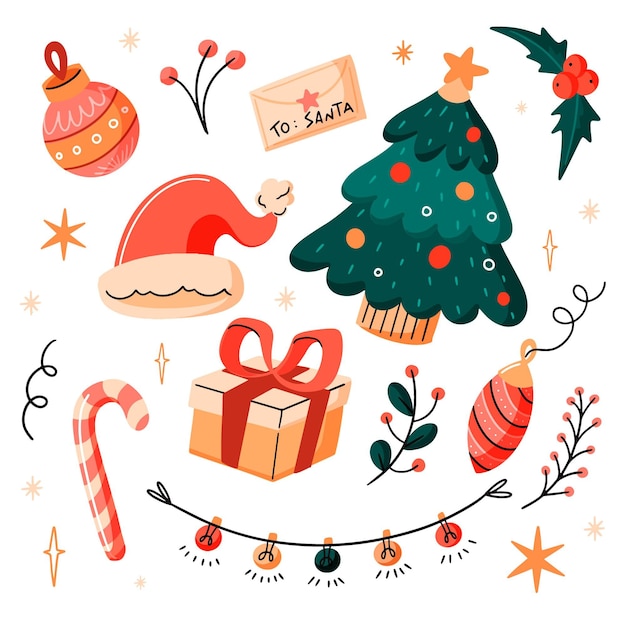 Vector gratuito colección de elementos navideños dibujados