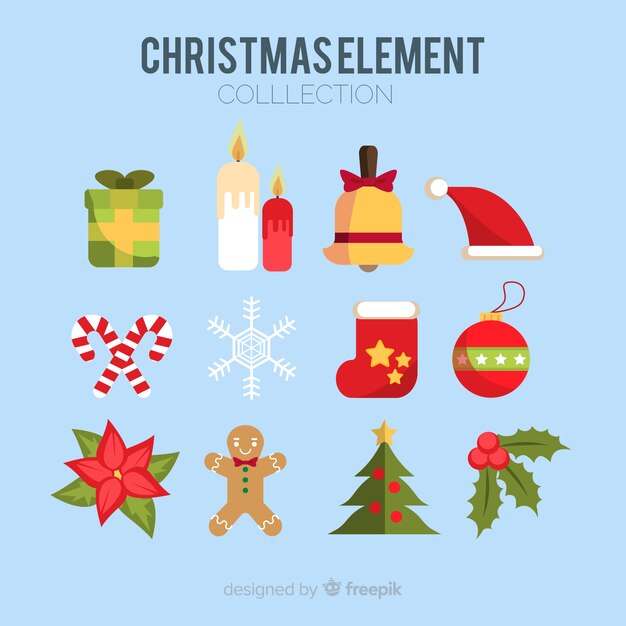 Colección de elementos navideños en diseño plano