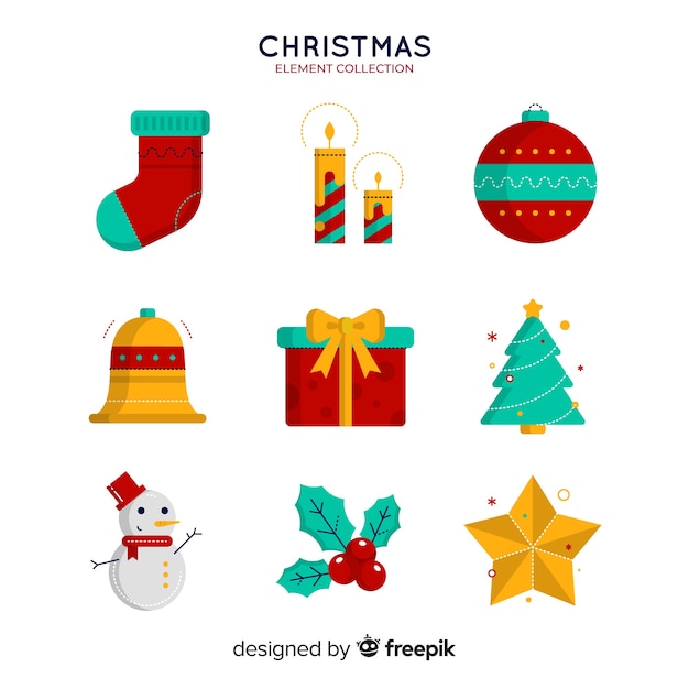 Colección de elementos navideños en diseño plano