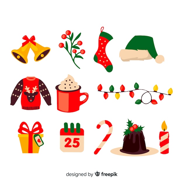 Vector gratuito colección de elementos navideños de diseño plano