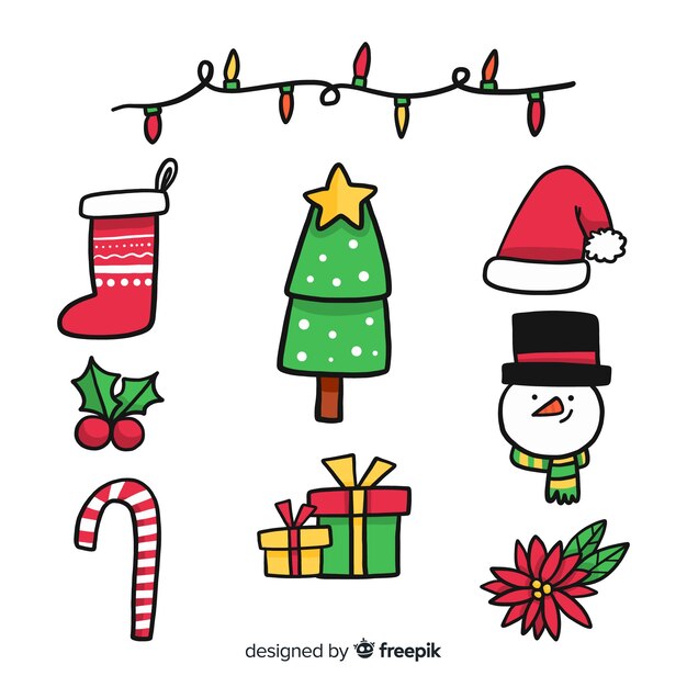 Colección de elementos navideños de diseño plano