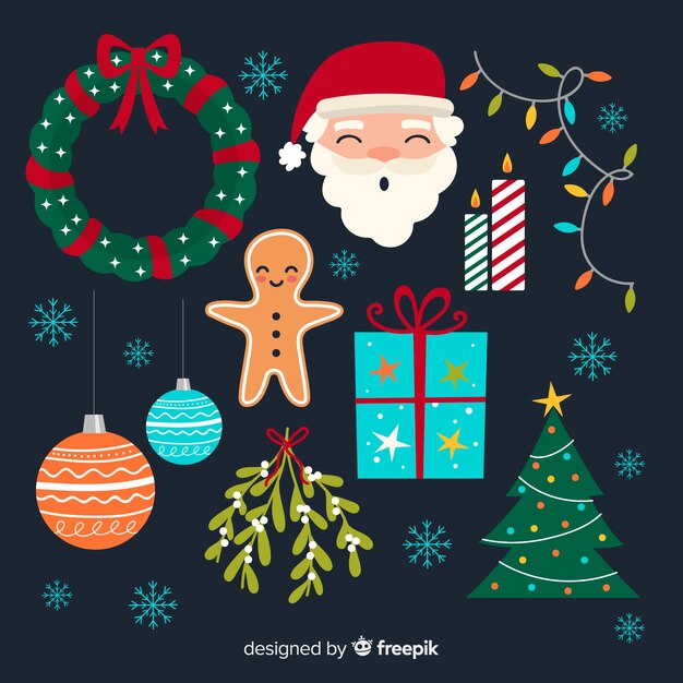 Colección de elementos navideños de diseño plano