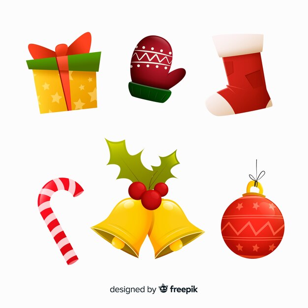 Colección de elementos navideños de diseño plano