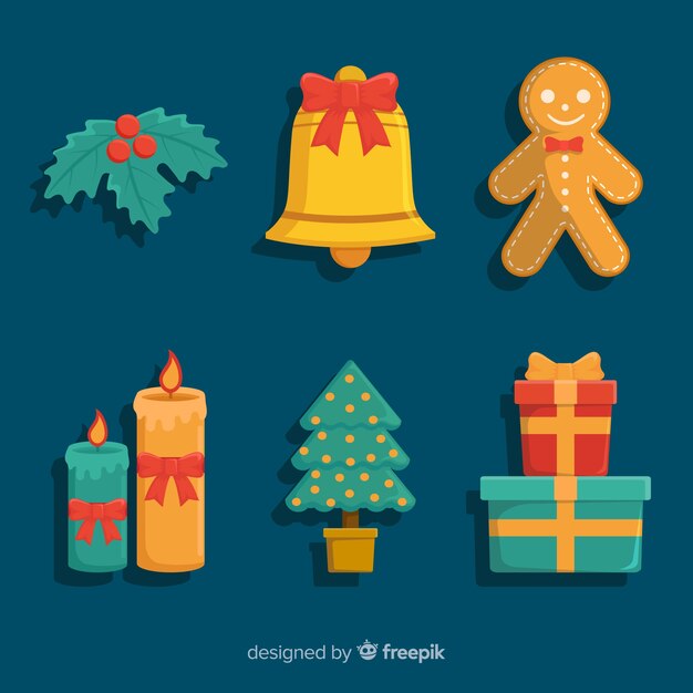 Colección de elementos navideños de diseño plano