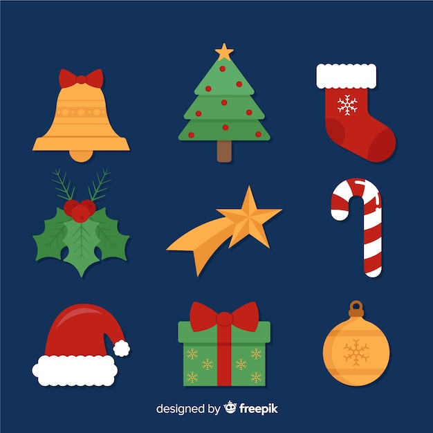 Colección de elementos navideños de diseño plano